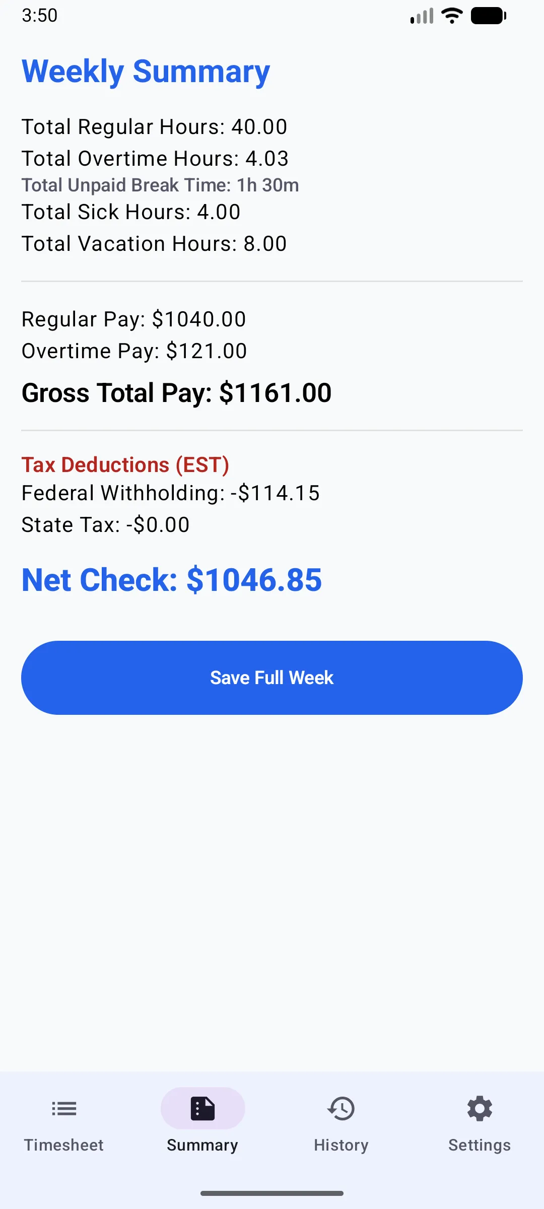 Neon Punch Time Calculator Screenshot